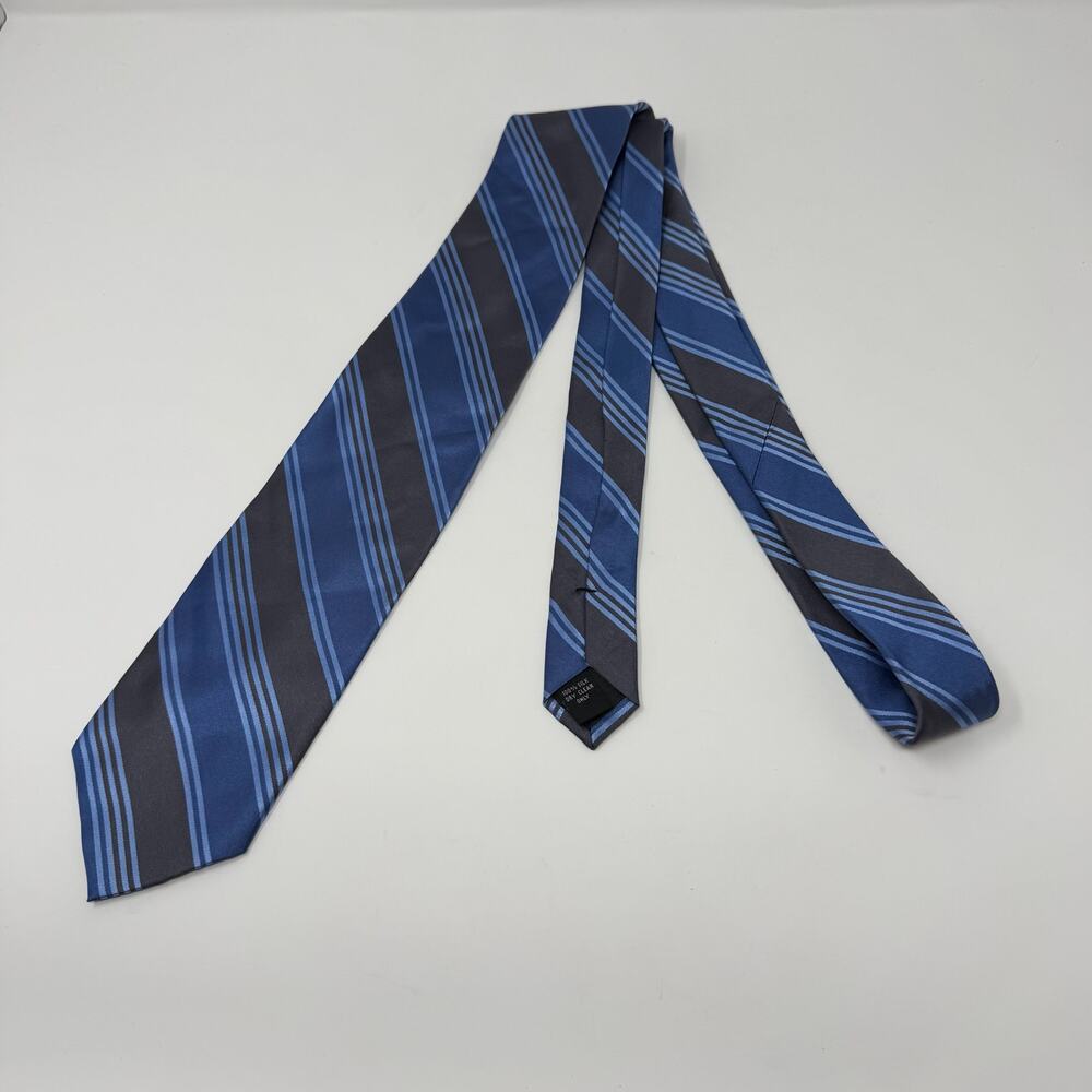 Pierre Cardin 100% Silk Blue Gray Striped Tie